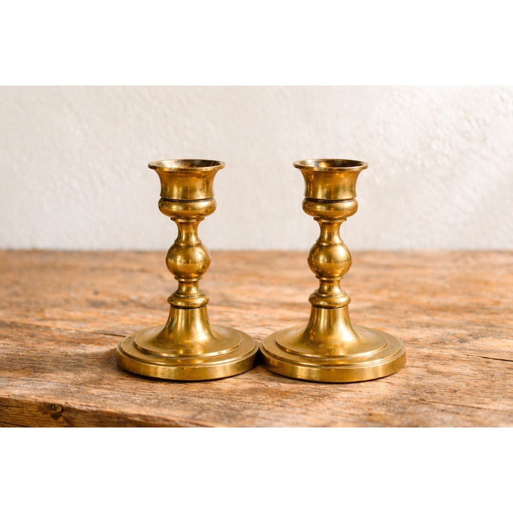 Vintage Brass Candlestick Holders Pair Baluster Stem‎ Taper Candle Stands